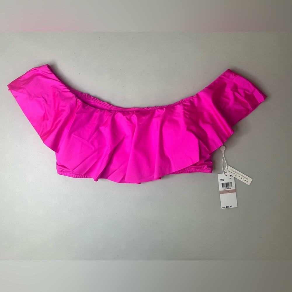 Trina Turk Fan Faire Off The Shoulder Ruffle Bandeau Swim Top Sz 8, 10, 12